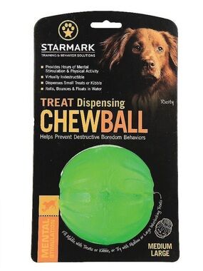Chewy Treat Dispensing Pets Chew Ball Tough Dog Toy Starmark